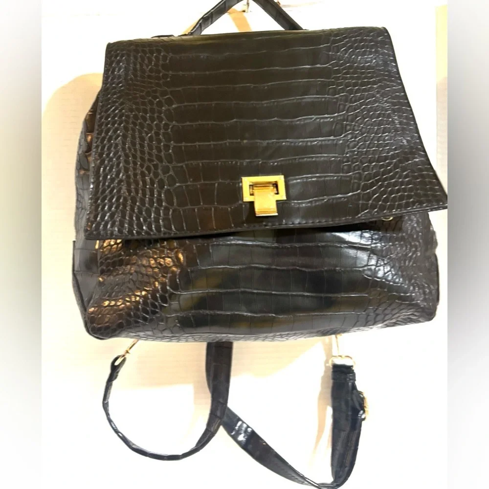 Elegant Black Crocodile-Embossed PVC leather Backpack